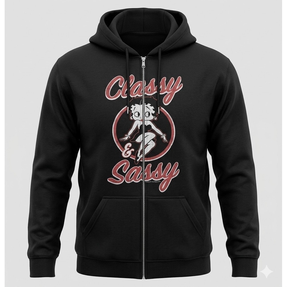 Betty Boop Full Zip Hoodie Sweatshirt Black Classy & Sassy Graphic Mens Size 5XL